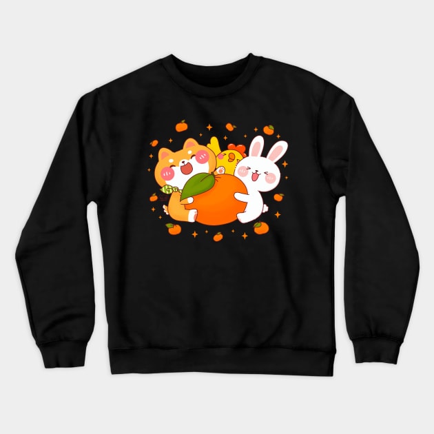 Shiba Inu Bunny Chick Orange Crewneck Sweatshirt by Nas.ArtSpace